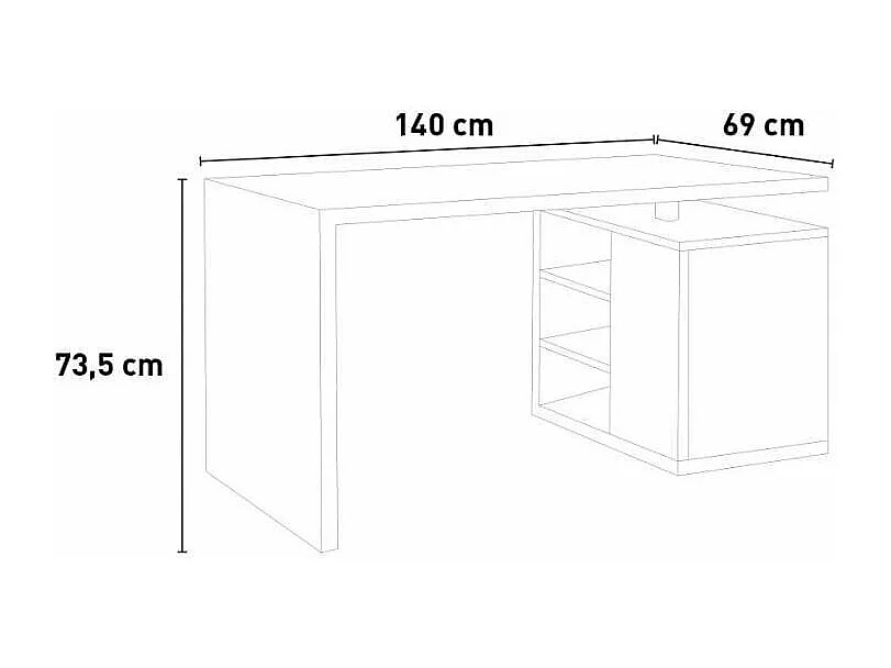Escritorio de Oficina y Despacho de Madera Con Compartimentos Y Hoja Gris y Roble 140x69cm