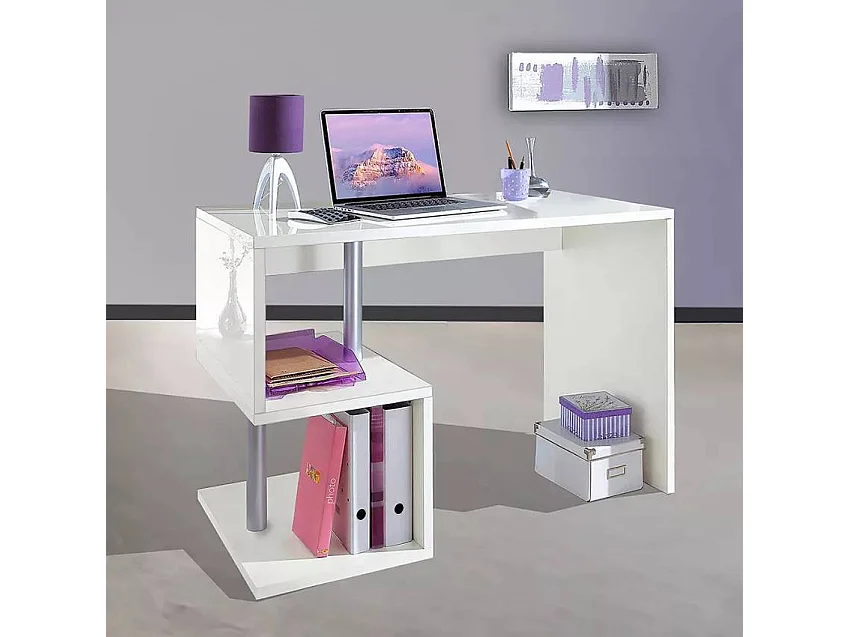 Bureau 100x50 blanc brillant design moderne pour chambre JOHN