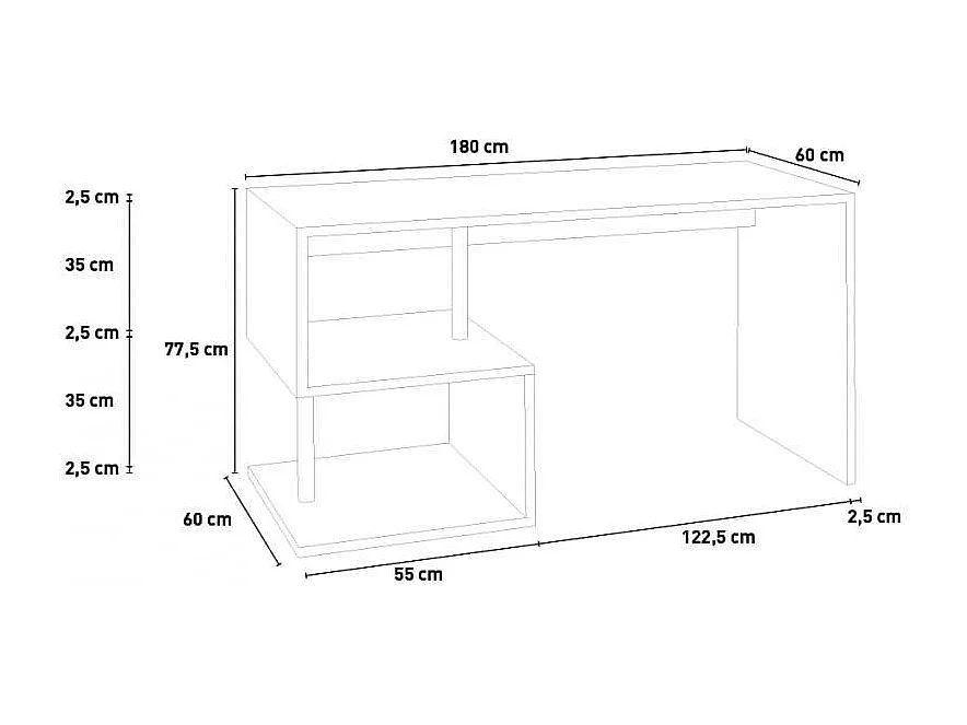 Bureau 100x50 blanc brillant design moderne pour chambre JOHN