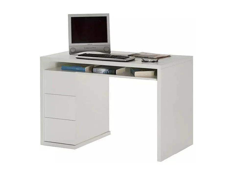 Bureau blanc moderne 3 tiroirs style moderne 110x60 cm ZONET