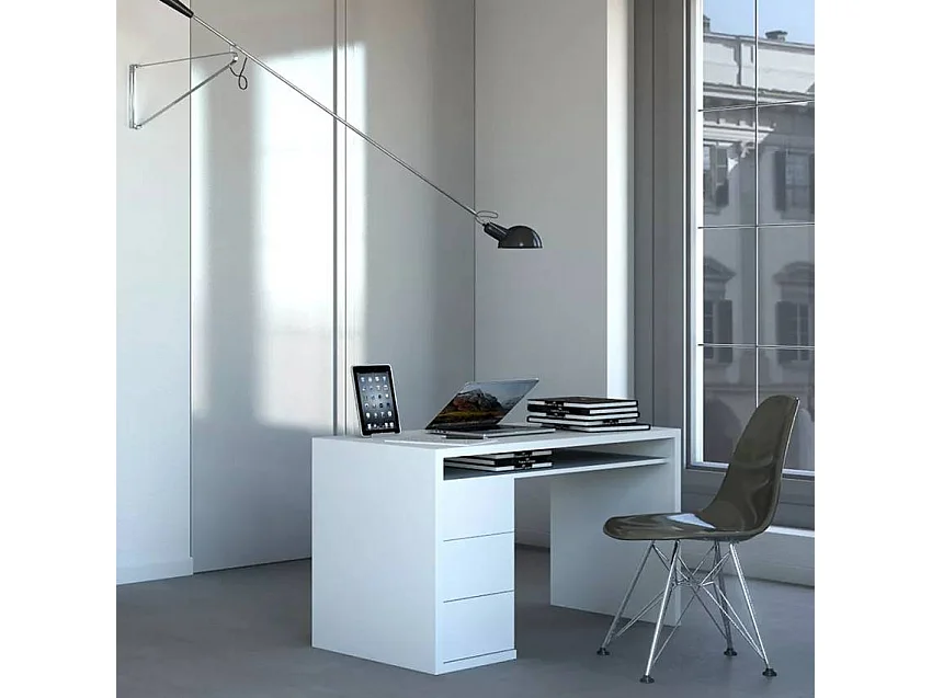 Bureau blanc moderne 3 tiroirs style moderne 110x60 cm ZONET
