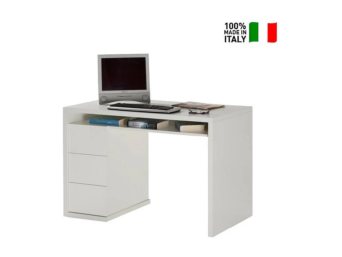 Bureau blanc moderne 3 tiroirs style moderne 110x60 cm ZONET