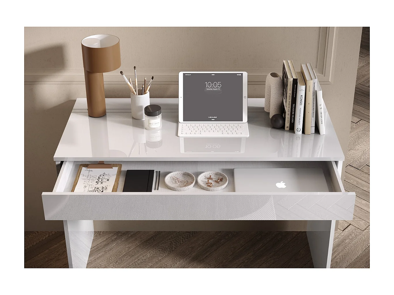 Bureau blanc avec Tiroir L110 cm SMILE