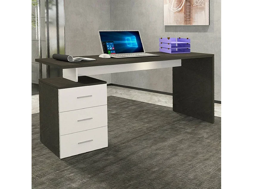 New Selina Basic escritorio de oficina moderno 3 cajones 160x60x75cm New Selina Basic - Negro - Blanco