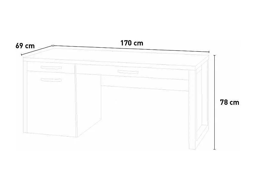 Escritorio de madera para oficina y estudio con cajones de diseño 170x69cm Logan
