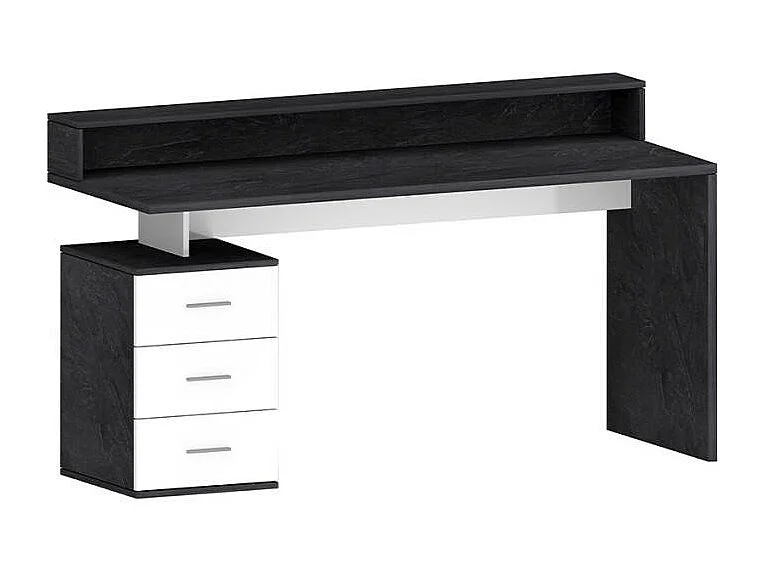 Escritorio de oficina 160x60x90cm 3 cajones  superpuestos Nuevo Selina S Plus - Negro - Blanco