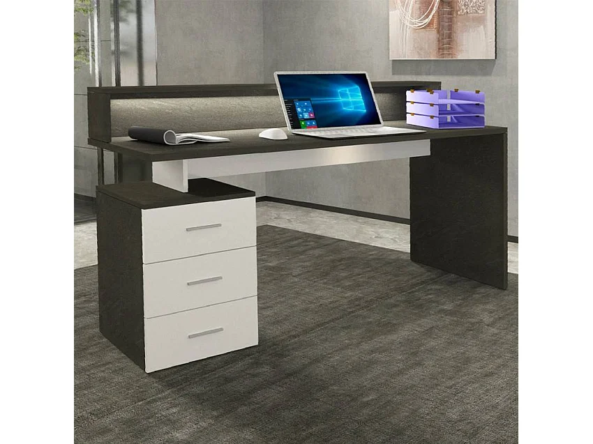 Escritorio de oficina 160x60x90cm 3 cajones  superpuestos Nuevo Selina S Plus - Negro - Blanco
