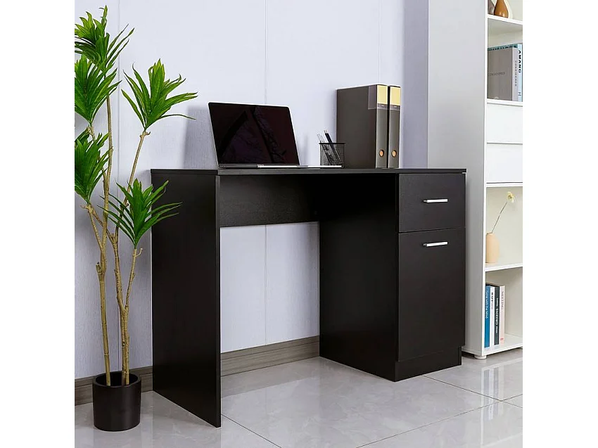 Escritorio de despacho y oficina moderno y compacto color negro con puerta y cajón Lythes Dark