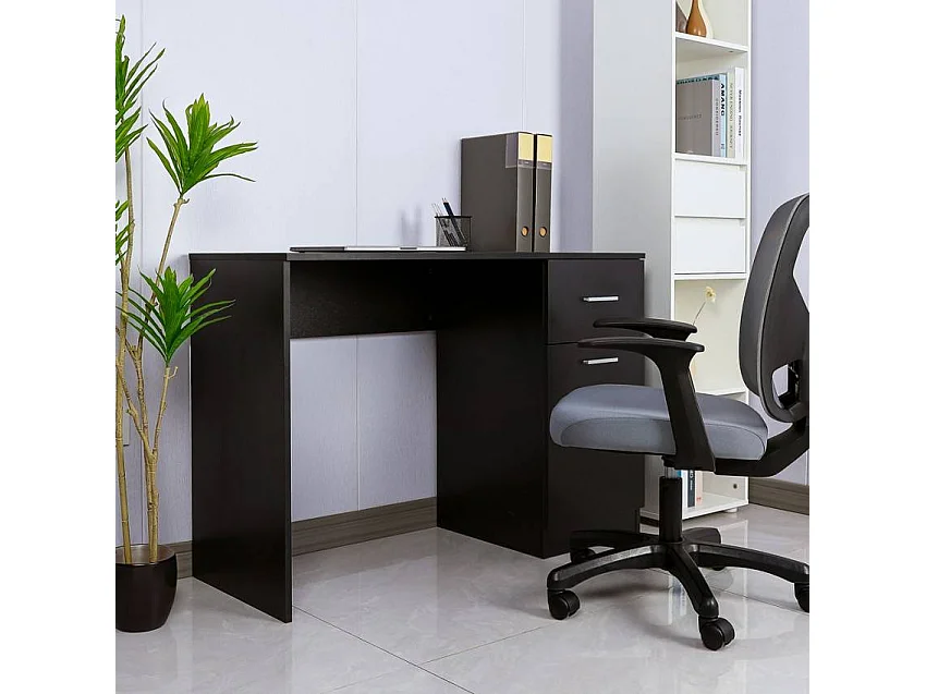 Escritorio de despacho y oficina moderno y compacto color negro con puerta y cajón Lythes Dark