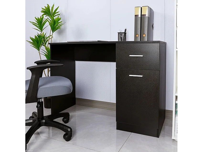 Escritorio de despacho y oficina moderno y compacto color negro con puerta y cajón Lythes Dark