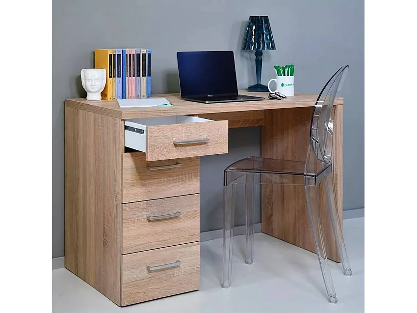 Bureau moderne en bois avec espace de rangement 4 tiroirs design TOM