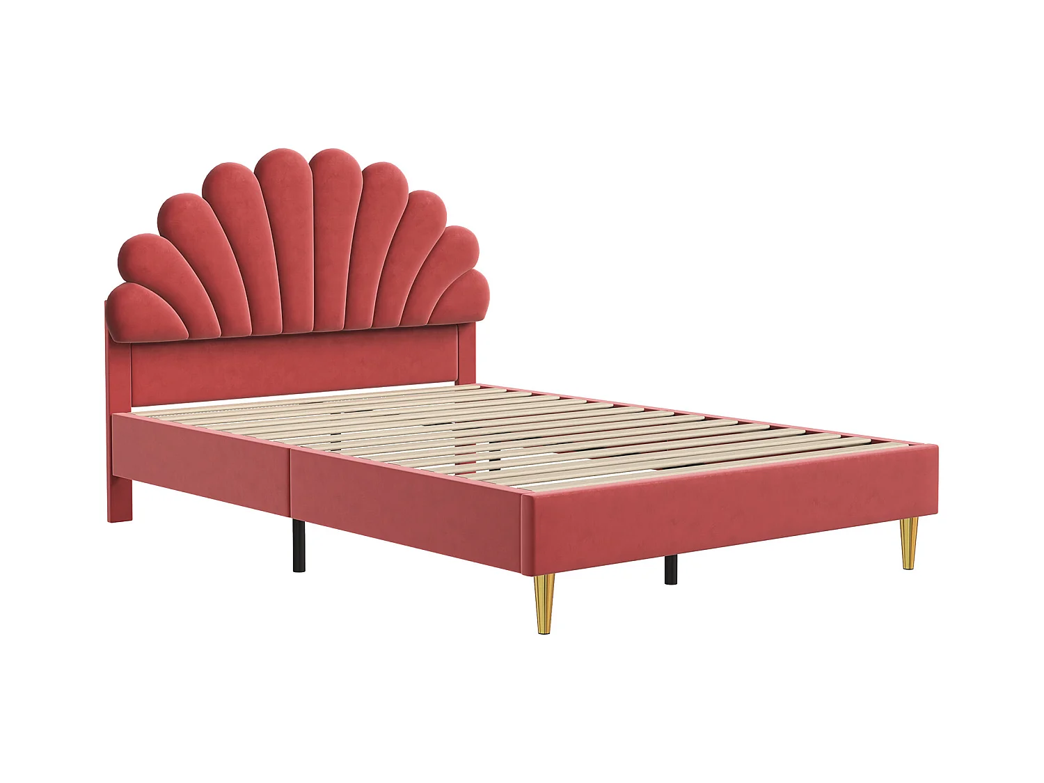 Tweepersoonsbed 140 x 200, bed 140 x 200, gestoffeerd bed, volwassen bed met bloemvormig hoofdeinde, bordeauxrood fluweel