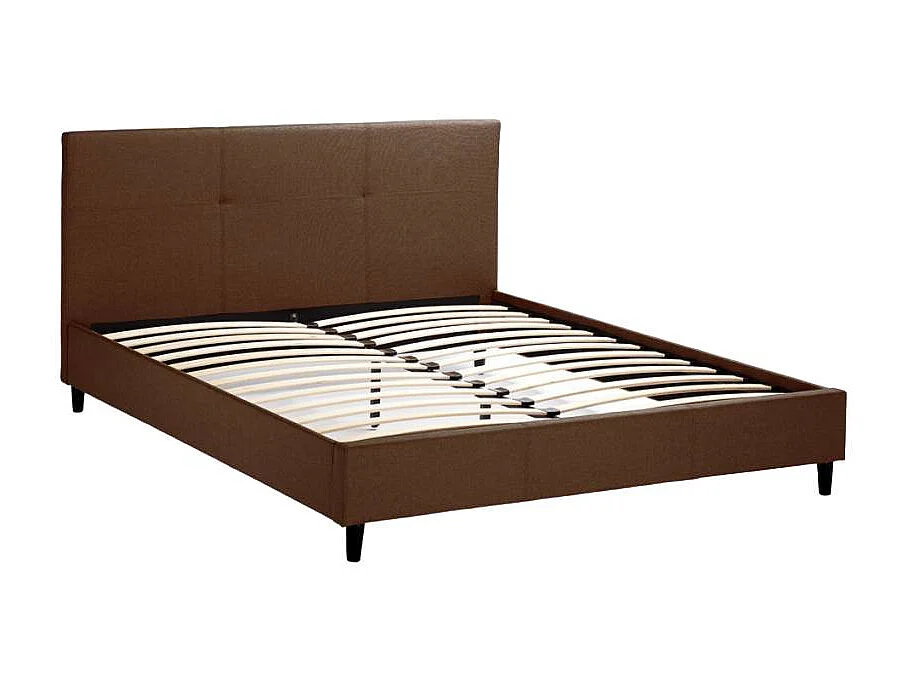 Cama doble matrimonial de tela con cabecero 160x190 Lausanne King - Marrón