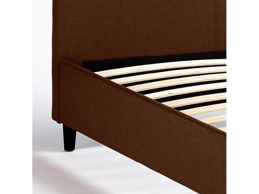 Cama doble matrimonial de tela con cabecero 160x190 Lausanne King - Marrón