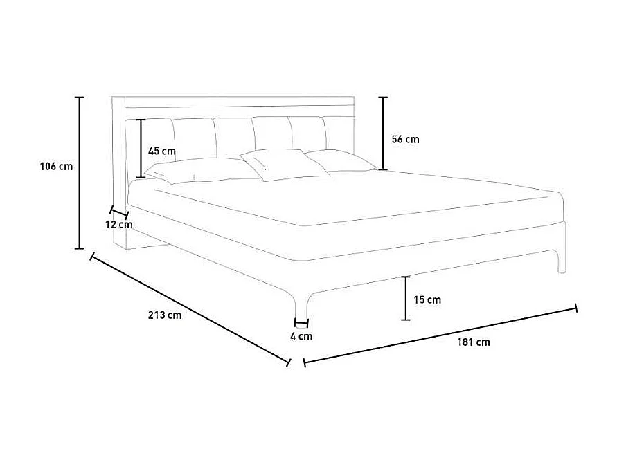 Cama Matrimonial 180 x 200 Diseño Moderno Canapé LED USB Courier King - Gris claro