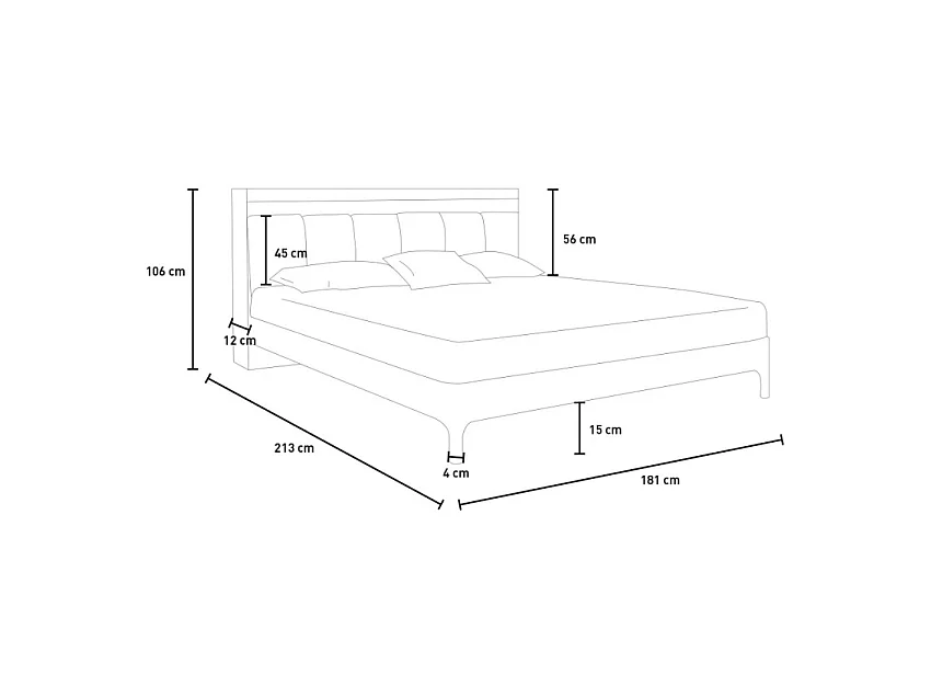 Cama Matrimonial 180 x 200 Diseño Moderno Canapé LED USB Courier King - Gris claro