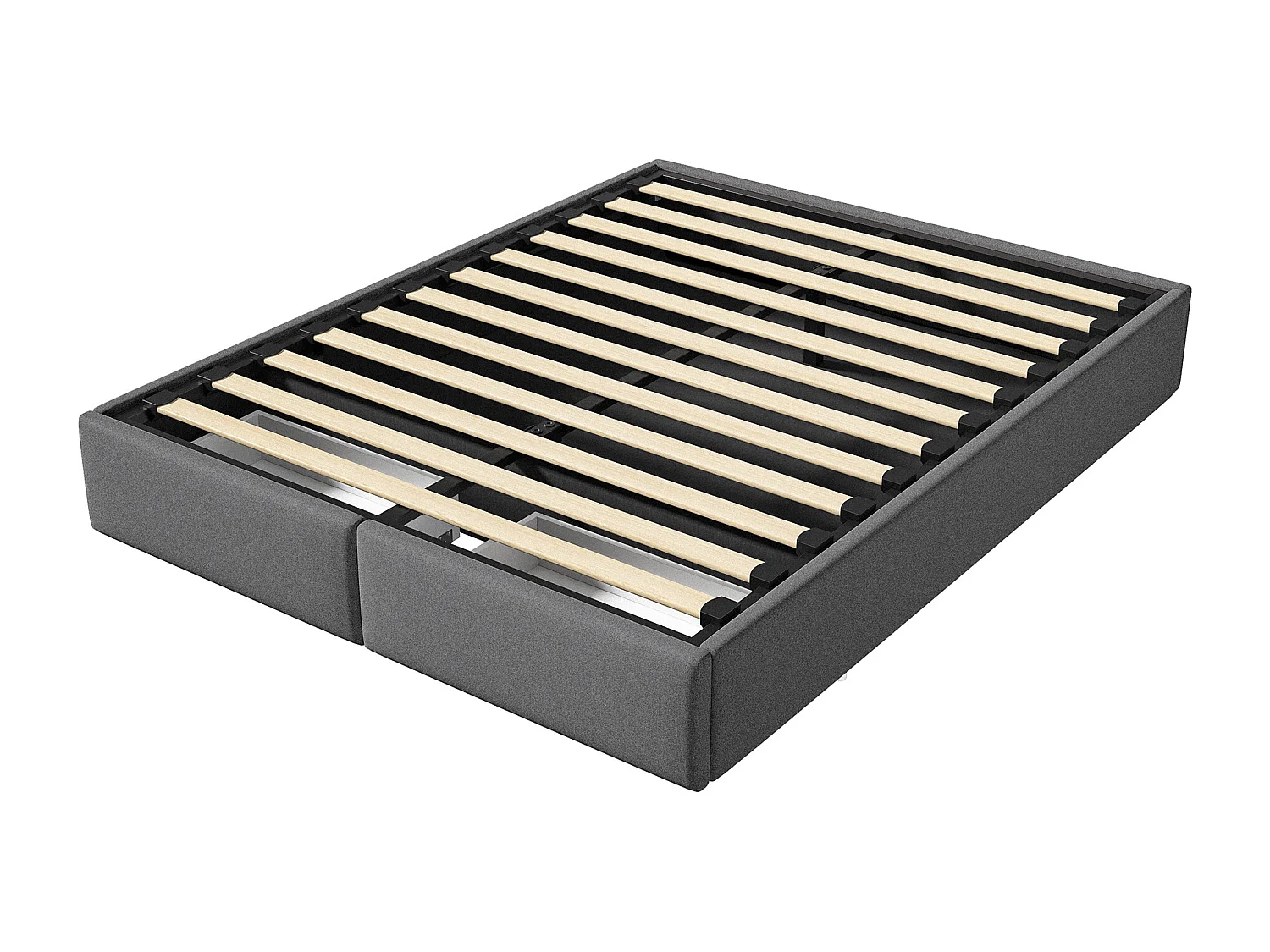 Lit rembourré coffre 140x200 cm avec 2 tiroirs, lit adulte avec sommier à lattes, sans tête de lit, tissu en lin, gris