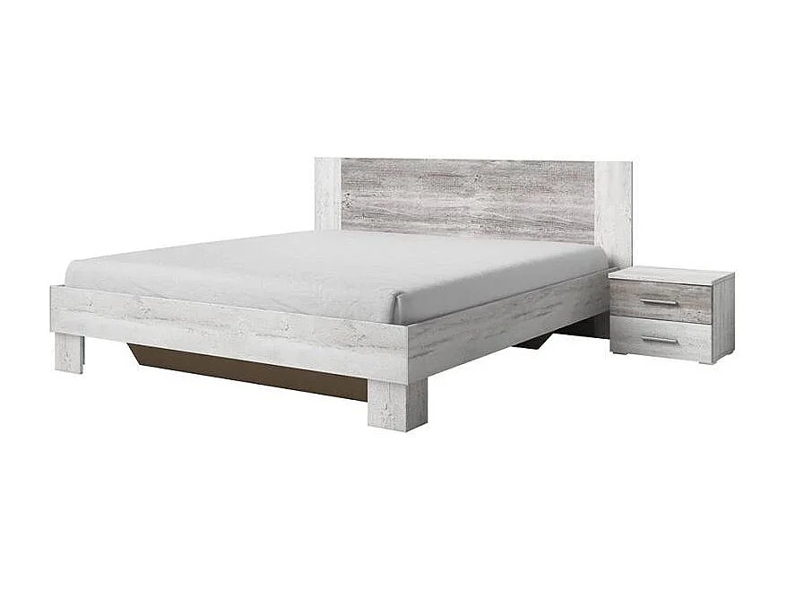 Cama de matrimonio de 160x200 cm de madera color blanco con 2 mesitas de noche  y somier de lamas Indra