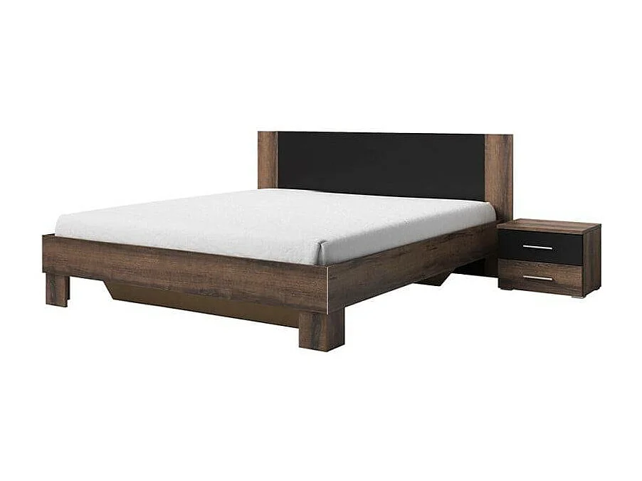 Cama de matrimonio con 2 mesitas de noche de 180x200 cm, cabecero y somier de lamas madera Lauret