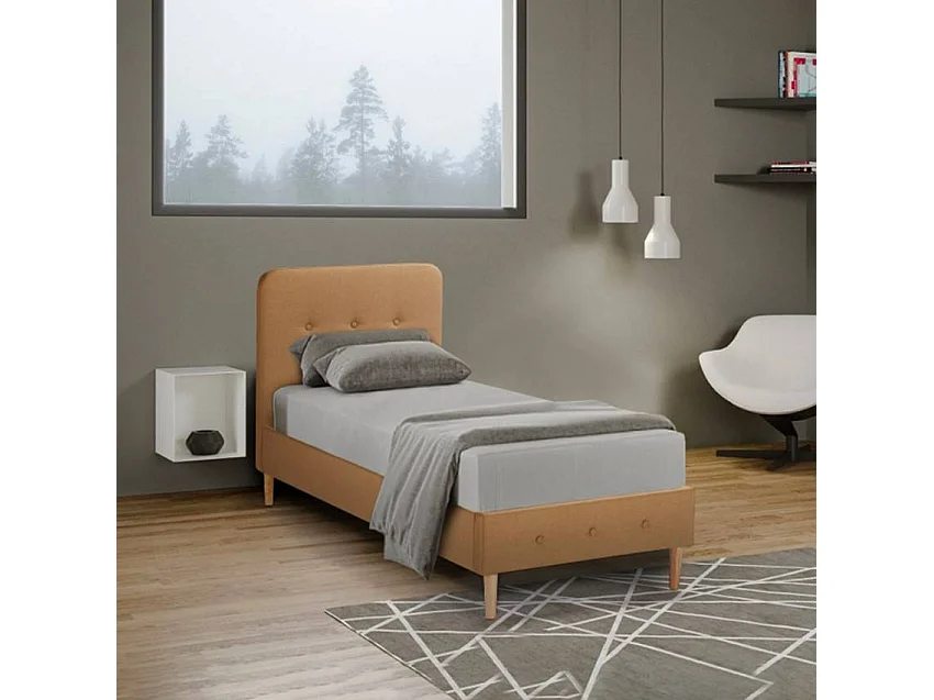 Letto singolo in tessuto e legno 80x190 con doghe SognoPerfetto