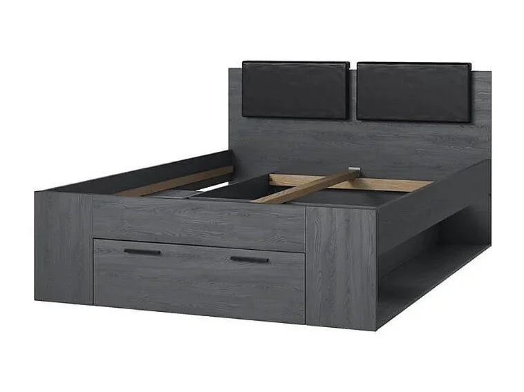 Cama de plaza y media de 140x200cm color roble oscuro con cajón de almacenamiento Anthe