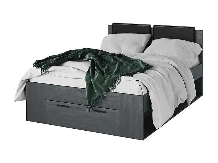 Cama de plaza y media de 140x200cm color roble oscuro con cajón de almacenamiento Anthe
