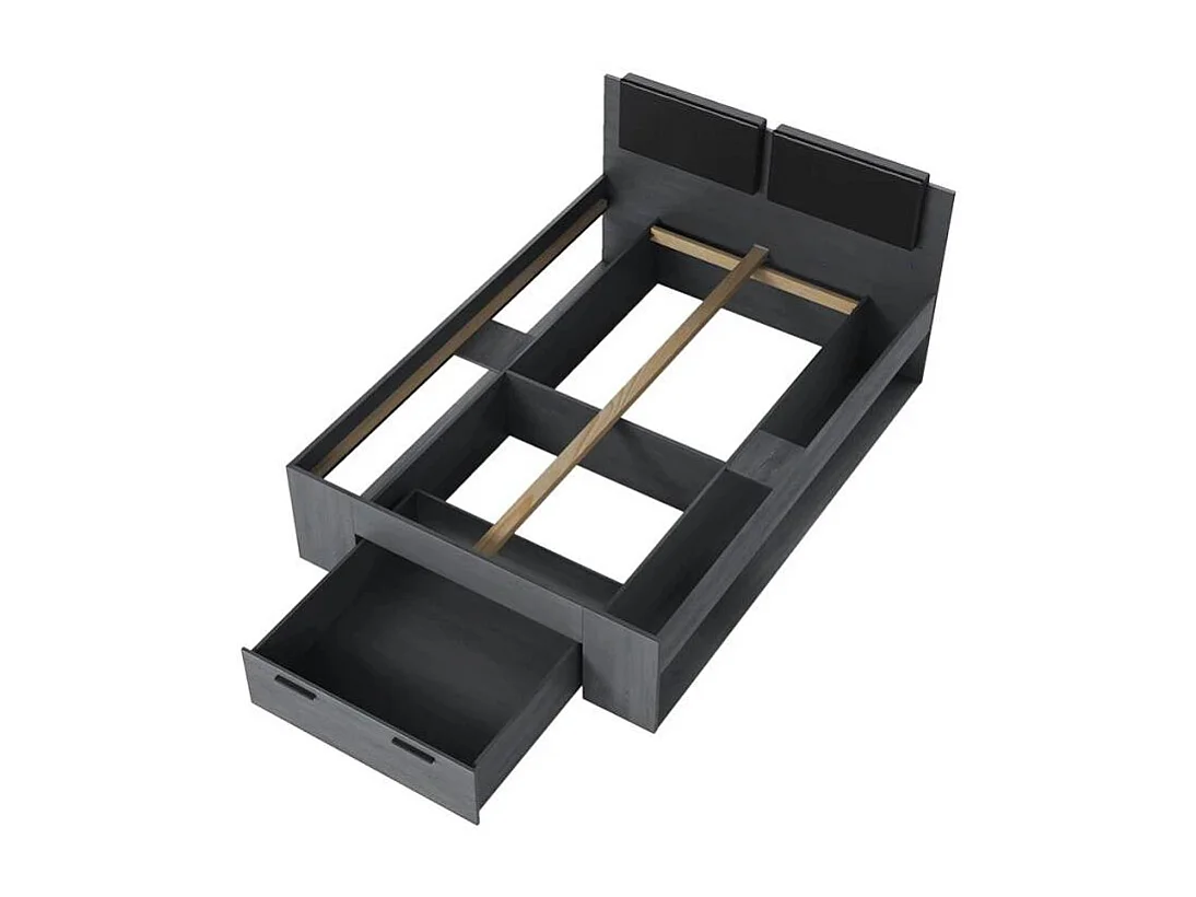 Cama de plaza y media de 140x200cm color roble oscuro con cajón de almacenamiento Anthe