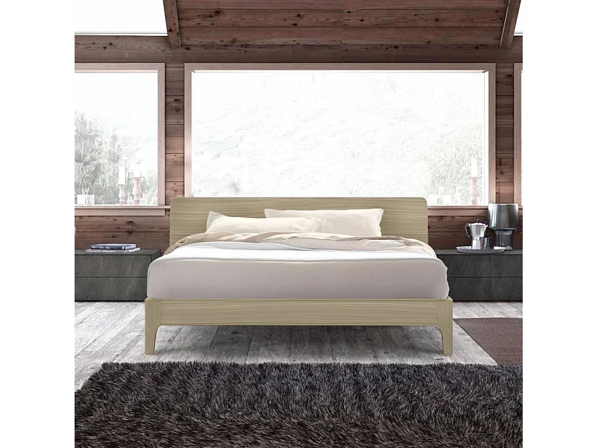 Cama de matrimonio diseño moderno de madera 160 x 190 cm somier cabecero Linz - Natural