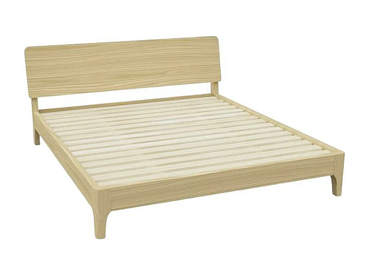 Cama de matrimonio diseño moderno de madera 160 x 190 cm somier cabecero Linz - Natural