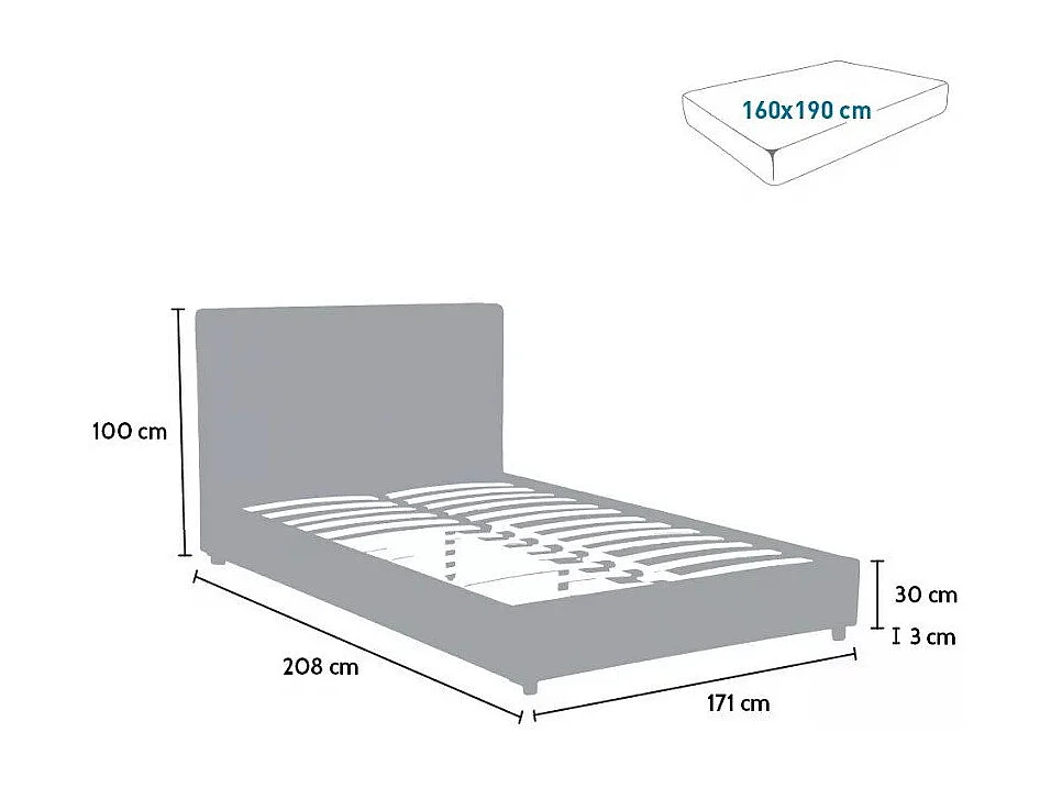 Cama doble de matrimonio en tela con red 160x190 Montreux King - Beige