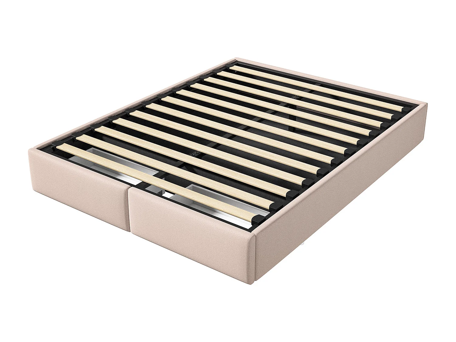 Gestoffeerd opbergbed 140x200 cm met 2 lades, volwassen bed met lattenbodem, zonder hoofdbord, linnen stof, beige