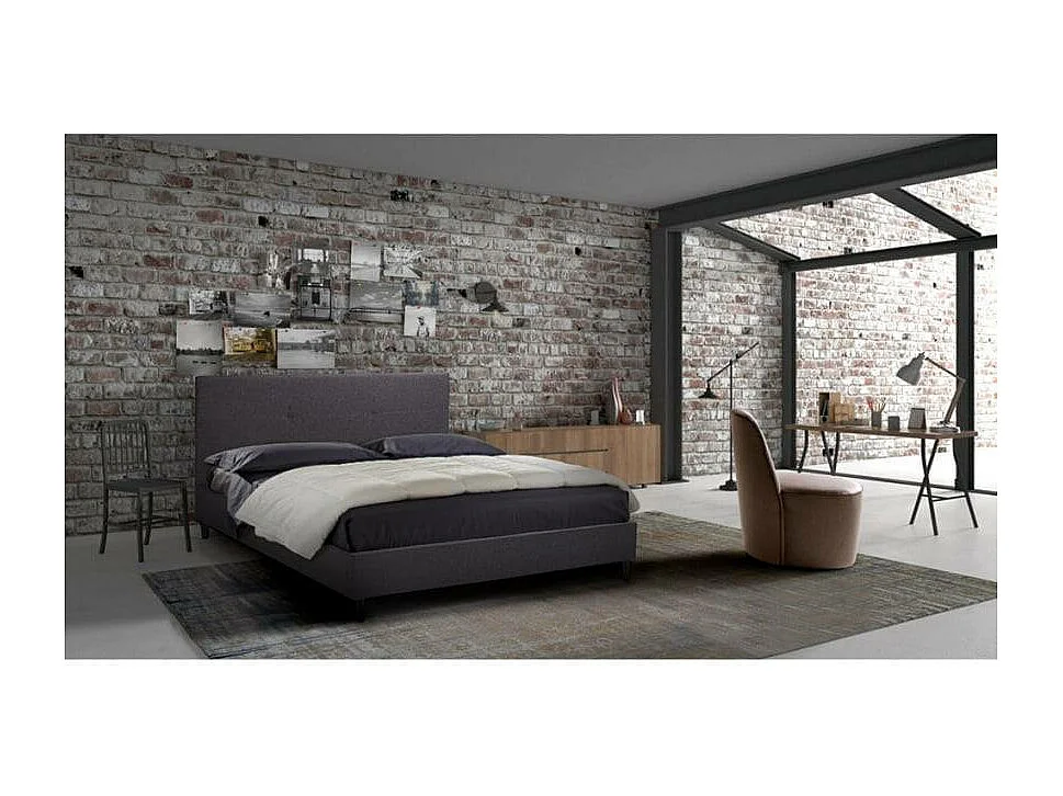 Letto matrimoniale 160x190 2 posti in tessuto con doghe Fruscio