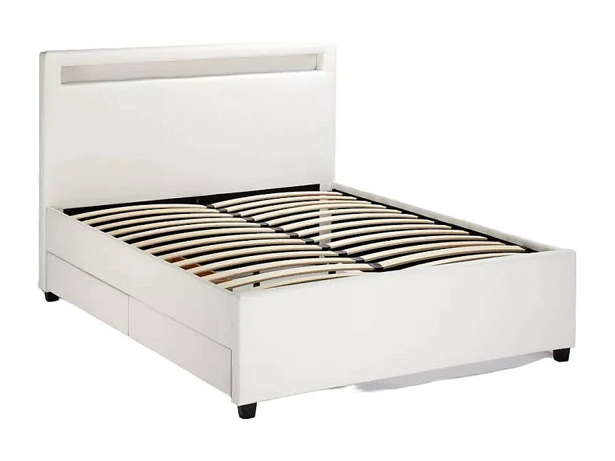 Cama francesa de plaza y media con modernos cajones de red en el cabecero 120x190 Geneva - Blanco