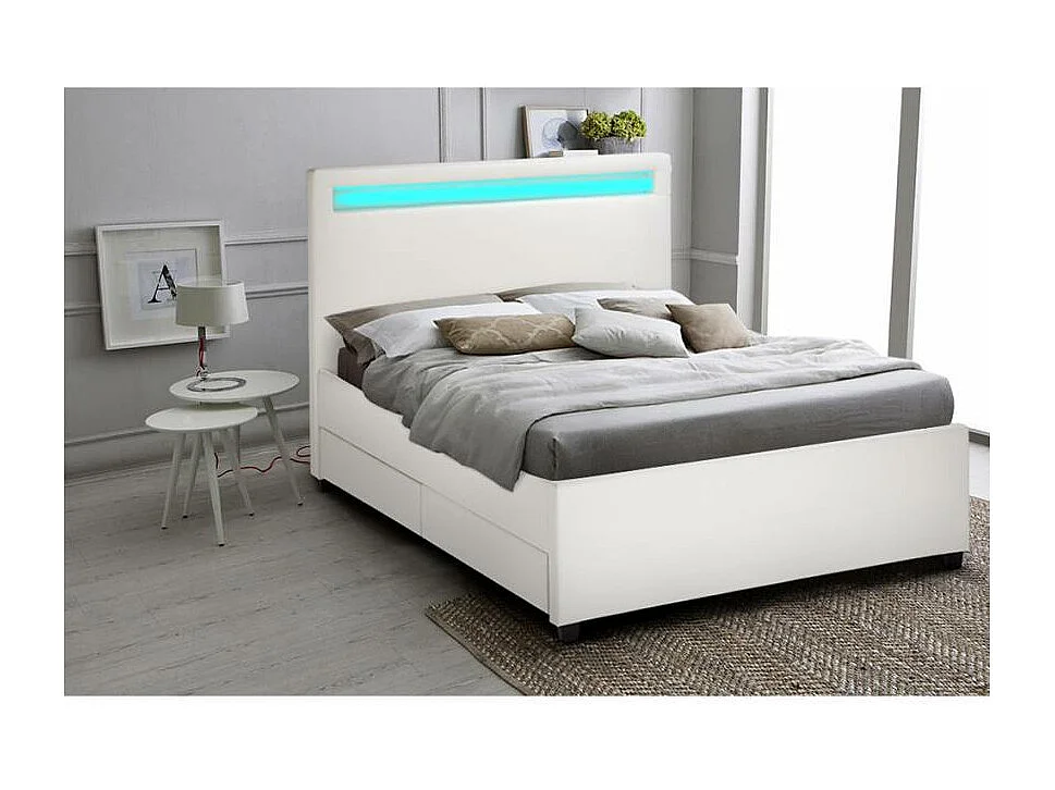 Cama francesa de plaza y media con modernos cajones de red en el cabecero 120x190 Geneva - Blanco