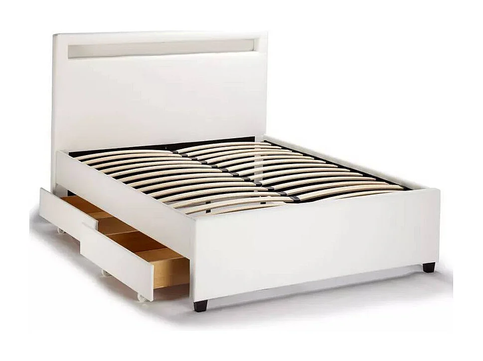 Cama francesa de plaza y media con modernos cajones de red en el cabecero 120x190 Geneva - Blanco