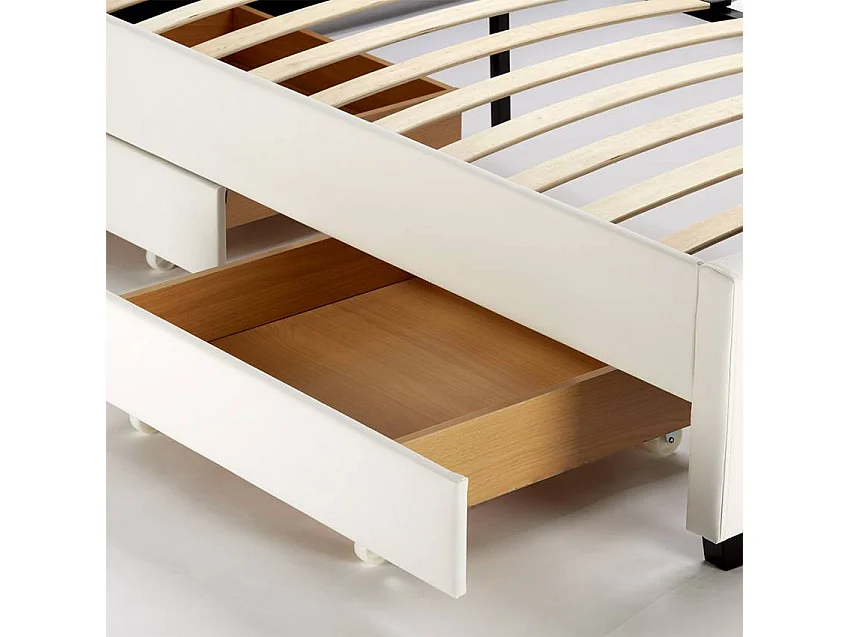 Cama francesa de plaza y media con modernos cajones de red en el cabecero 120x190 Geneva - Blanco