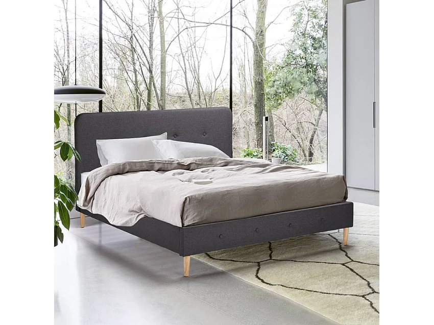 Letto matrimoniale 160x190 in tessuto e legno con doghe Radioso