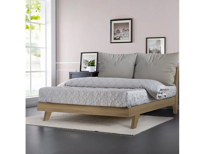 Doppelbett 160x190cm im modernen Design mit Lattenrost und Kissen Rust - Natur
