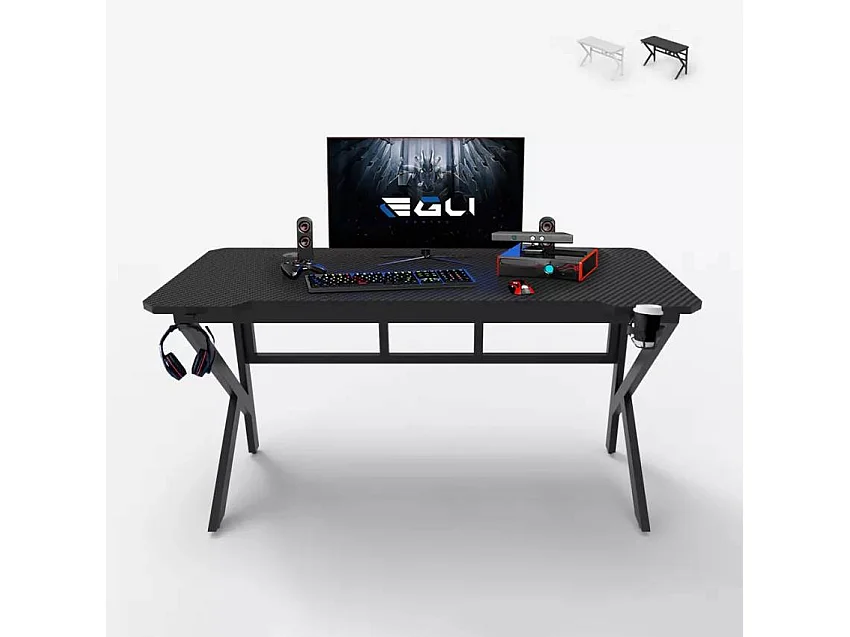 Bureau gamer ergonomique 120x60 cm carbone porte casque gobelet TOTU