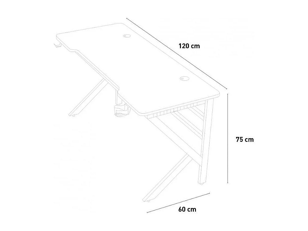 Bureau gamer ergonomique 120x60 cm carbone porte casque gobelet TOTU