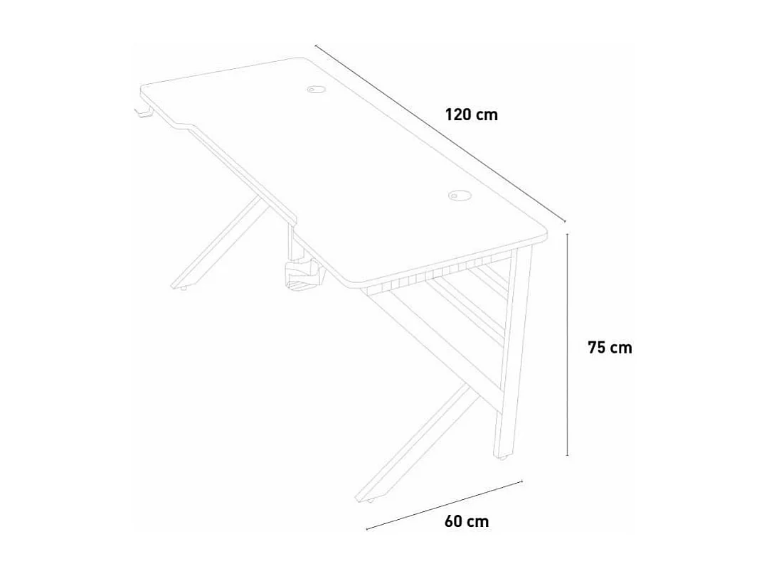 Bureau gamer ergonomique 120x60 cm carbone porte casque gobelet TOTU