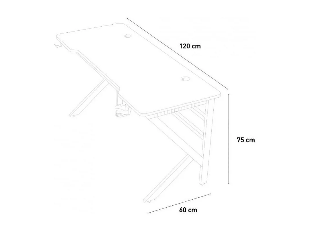 Bureau gamer ergonomique 120x60 cm carbone porte casque gobelet TOTU