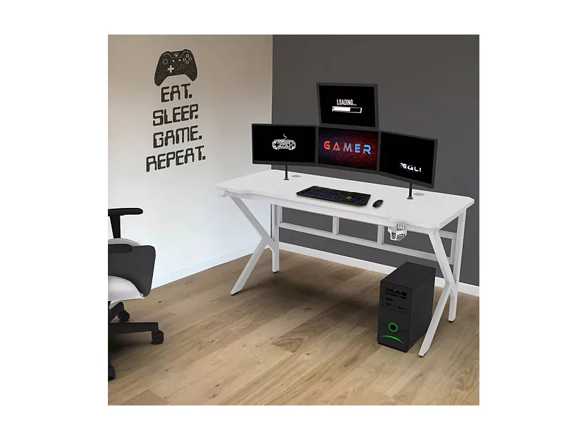 Bureau gamer ergonomique 120x60 cm carbone porte casque gobelet TOTU