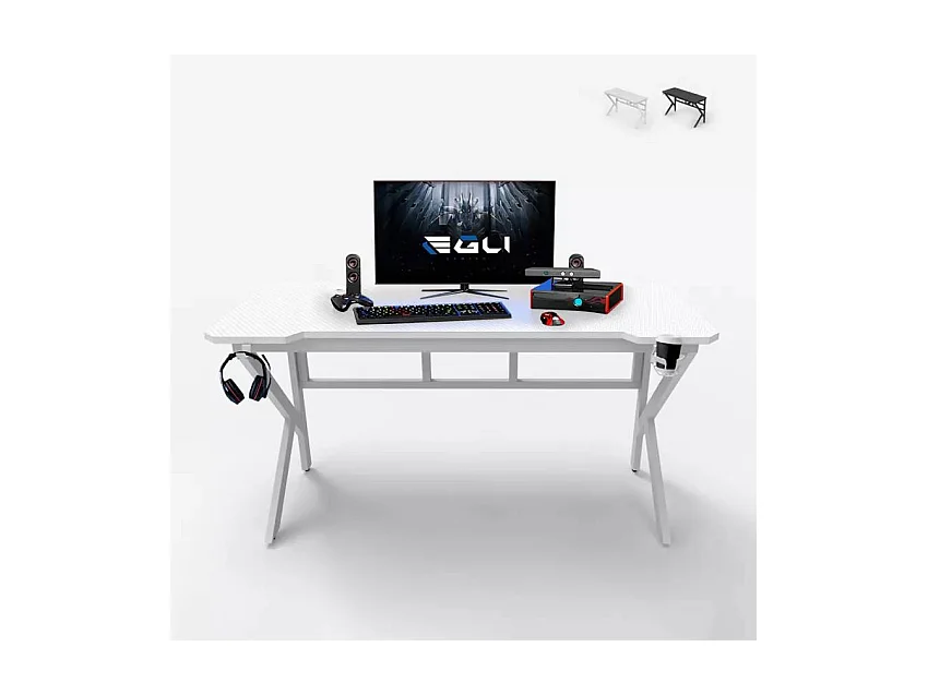 Bureau gamer ergonomique 120x60 cm carbone porte casque gobelet TOTU