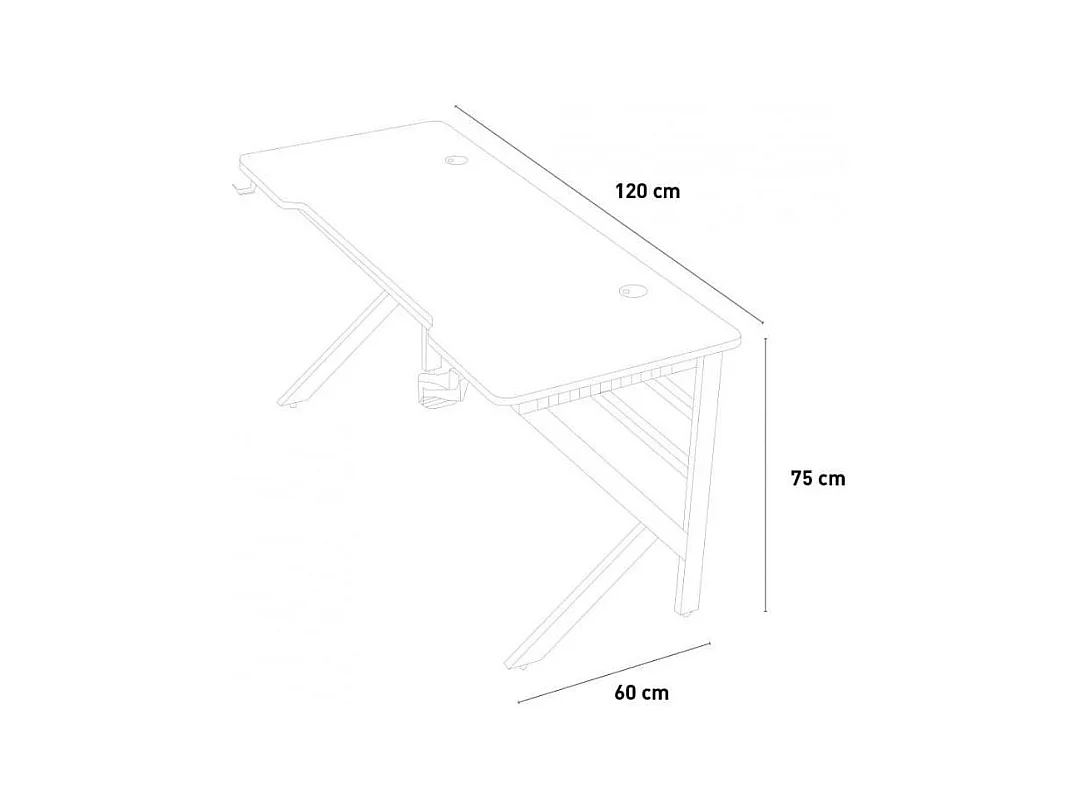 Bureau gamer ergonomique 120x60 cm carbone porte casque gobelet TOTU