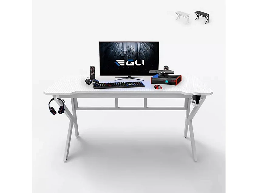 Scrivania ergonomica gamer 120x60 cm portabicchieri caschi Aurora