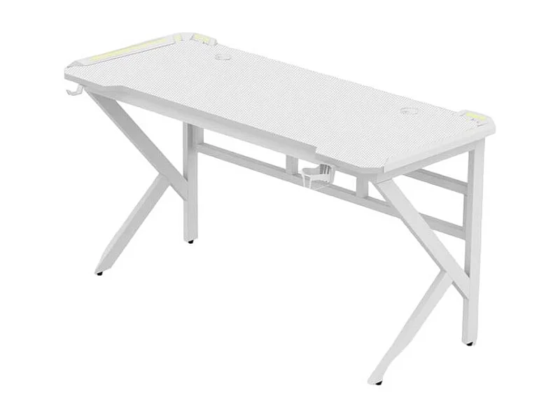 Mesa gamer LED de carbono con soporte para auriculares y bebidas 120x60 Sportbot LED 120 - Blanco