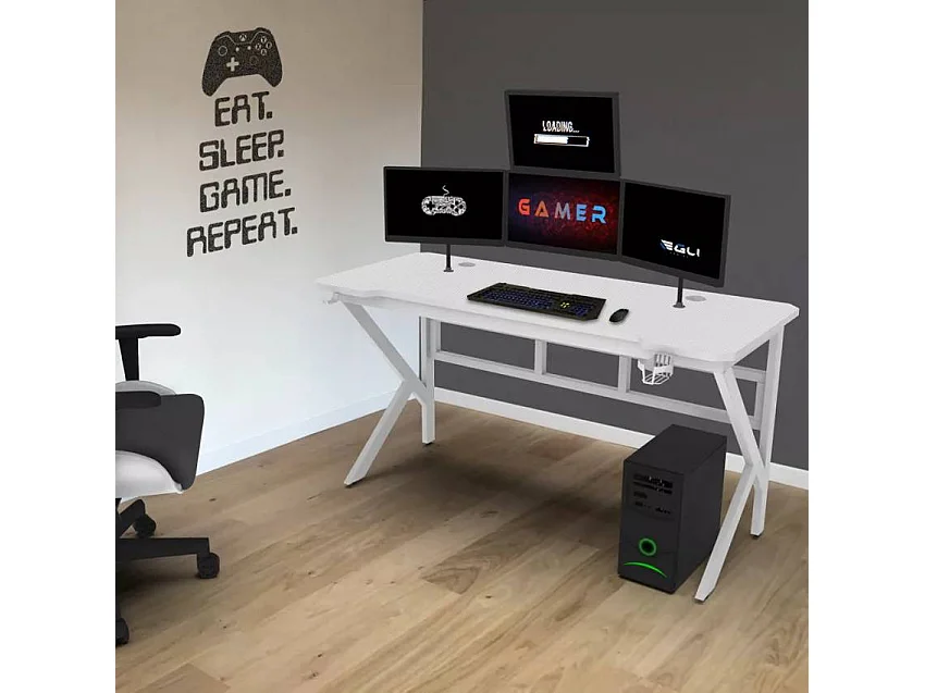 Bureau gamer ergonomique 160x60 porte casque et boisson PIUSL