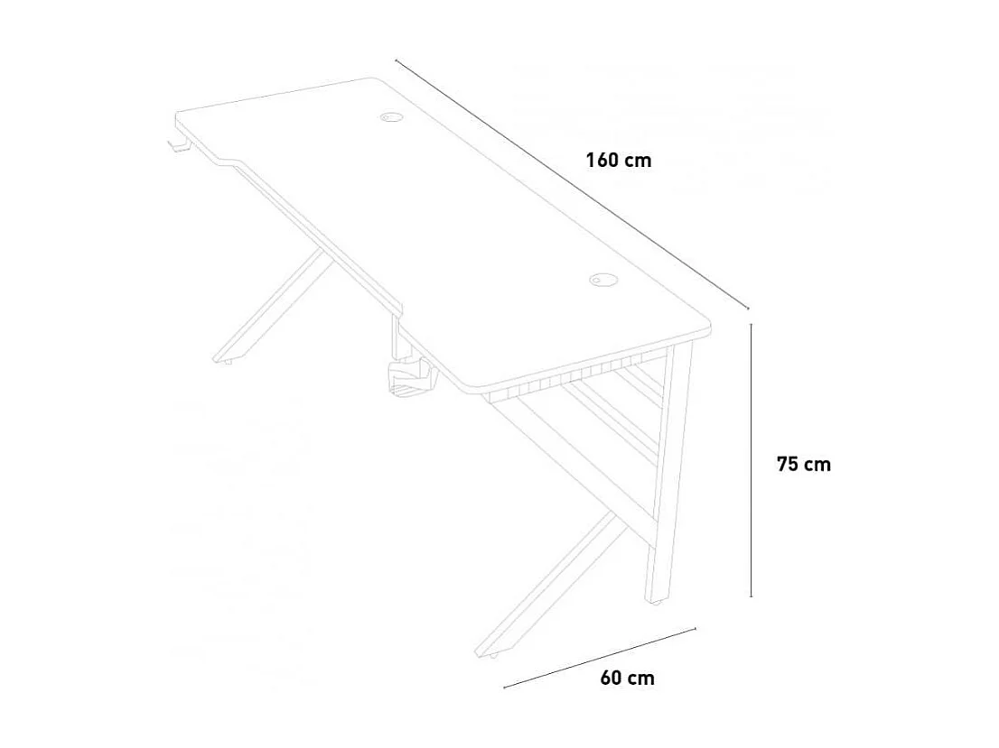 Bureau gamer ergonomique 160x60 porte casque et boisson PIUSL