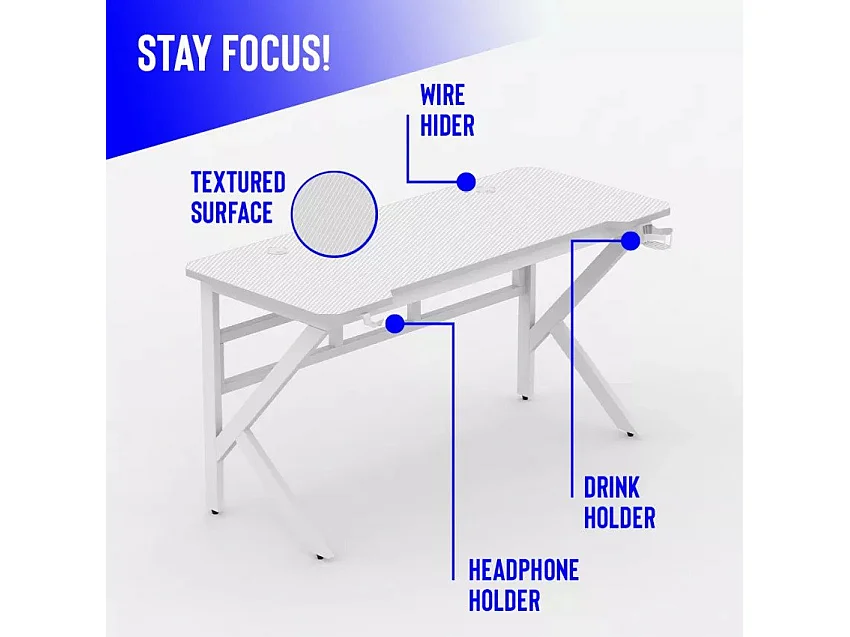 Bureau gamer ergonomique 160x60 porte casque et boisson PIUSL